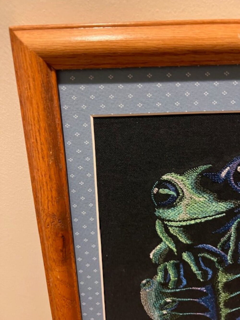 Homemade Frog & Leaf 11X14 Embroidery Art - Picture 4 of 5